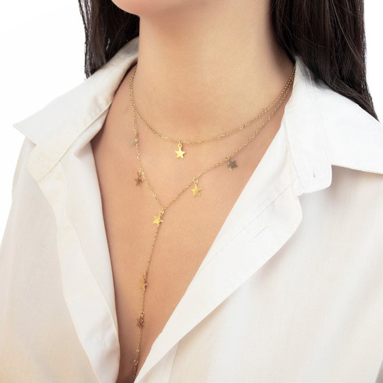 Naszyjnik DŁUGI gwiazdki STAL SZLACHETNA POZŁACANA