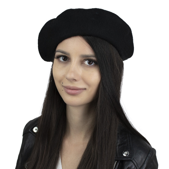 BERET damski FRANCUSKI wełniany CZARNY elegancki