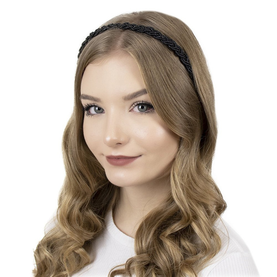 OPASKA DO WŁOSÓW czarna KORALIKI warkocz WĄSKA elegancka