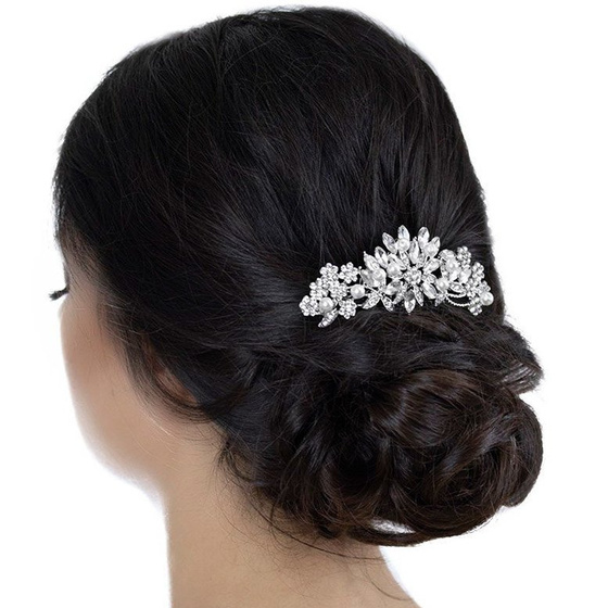 OZDOBA DO WŁOSÓW grzebyk ŚLUBNA kwiaty SREBRNA