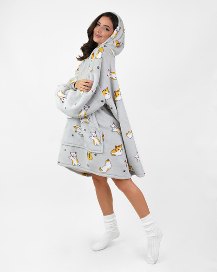 KOCOBLUZA KOC BLUZA CIEPŁA 2w1 GRUBA XXL FUTRZAK POLAR z kapturem OVERSIZE