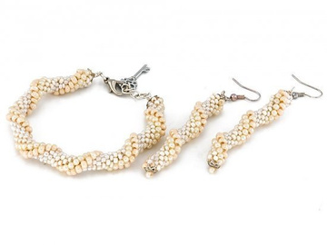 BRANSOLETKA KOLCZYKI koraliki beżowe SUTASZ