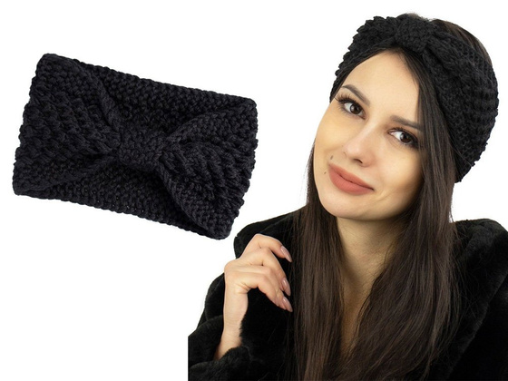 OPASKA DO WŁOSÓW czarna ZIMOWA gruba SZEROKA na głowę kokarda