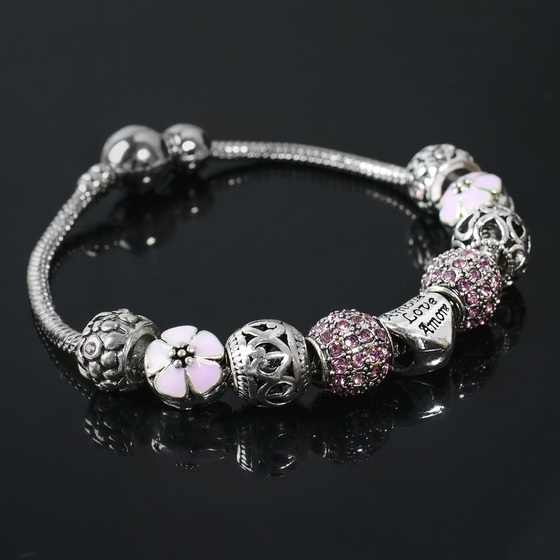 Bransoletka damska SREBRNA modułowa RÓŻ CHARMS