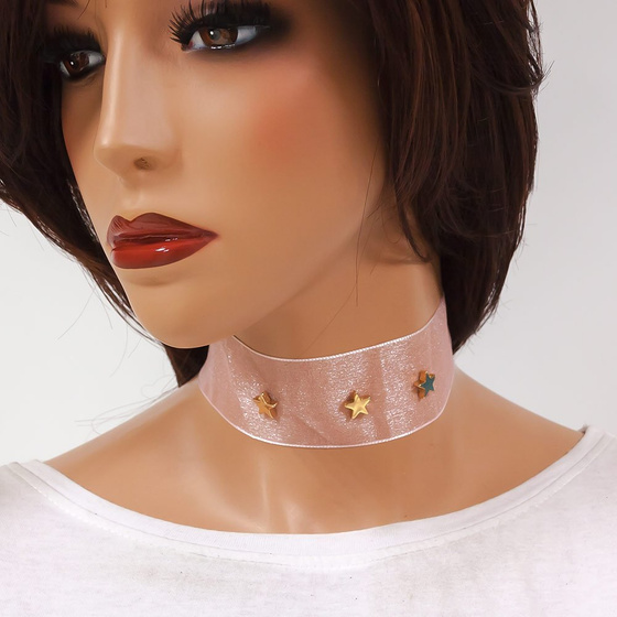 Choker NASZYJNIK gwiazdki różowy