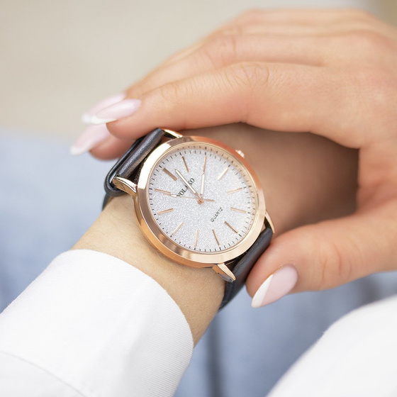 ZEGAREK DAMSKI złoty CZARNY brokatowy ELEGANCKI