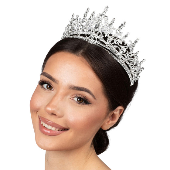 DIADEM Korona Tiara MISS GLOW ŚLUBNY srebrny cyrkonie KRYSZTAŁY