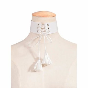 Choker sznurowany frędzle biały
