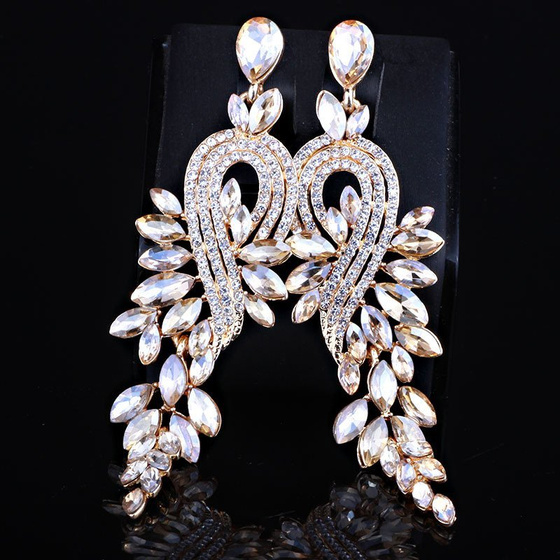 KOLCZYKI złote WISZĄCE kryształki ŚLUBNE długie