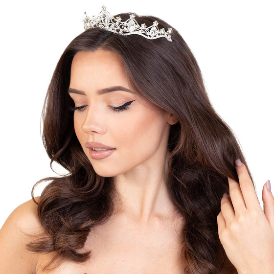 DIADEM OZDOBA do włosów KORONA ŚLUBNA srebrna Ślub Panieński