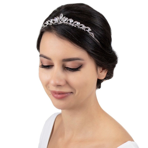 OPASKA DO WŁOSÓW tiara CYRKONIE damska ślub SREBRNA ślubna