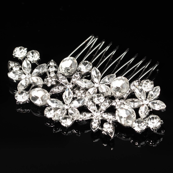 OZDOBA DO WŁOSÓW grzebyk ŚLUBNA kwiaty SREBRNA