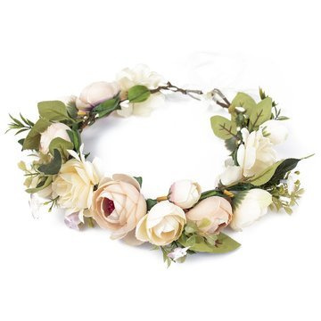 WIANEK na głowę BOHO kwiaty KREMOWY ślubny PIWONIE