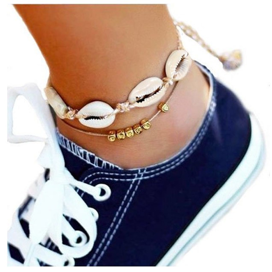 BRANSOLETKA NA NOGĘ zestaw MUSZLE muszelki ZŁOTA