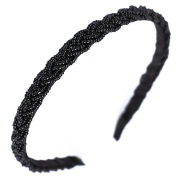 OPASKA DO WŁOSÓW czarna KORALIKI warkocz WĄSKA elegancka