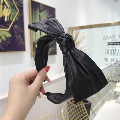 OPASKA DO WŁOSÓW skóra DUŻA KOKARDA węzeł CZARNA