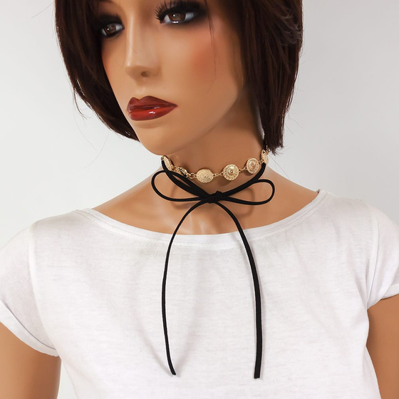 CHOKER NASZYJNIK podwójny CZARNY złoty