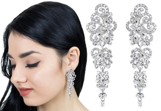 KOLCZYKI srebrne CYRKONIE kryształki ŚLUBNE długie