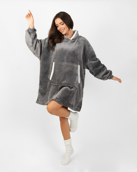 KOCOBLUZA KOC BLUZA CIEPŁA 2w1 GRUBA XXL FUTRZAK POLAR z kapturem OVERSIZE