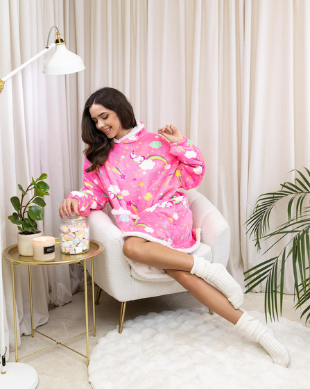 KOCOBLUZA KOC BLUZA CIEPŁA 2w1 GRUBA XXL FUTRZAK POLAR z kapturem OVERSIZE