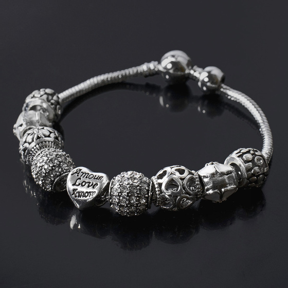 Bransoletka damska SREBRNA modułowa LOVE CHARMS