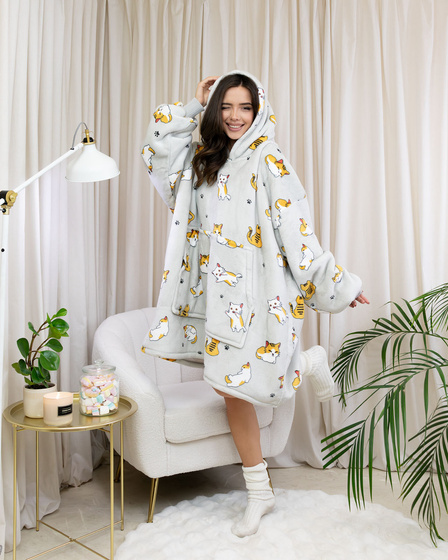 KOCOBLUZA KOC BLUZA CIEPŁA 2w1 GRUBA XXL FUTRZAK POLAR z kapturem OVERSIZE