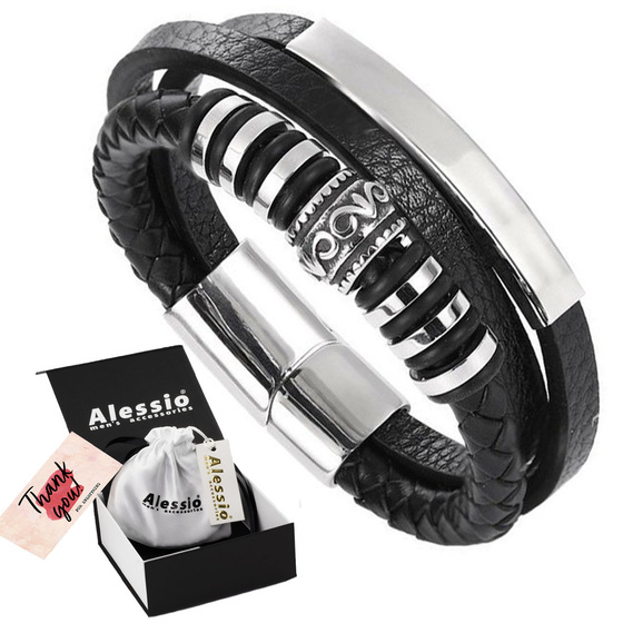 Bransoletka MĘSKA STAL SZLACHETNA 316L SKÓRA