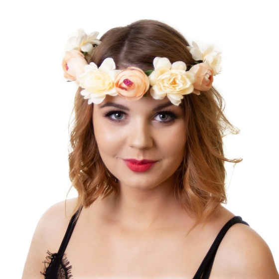 WIANEK na głowę KWIATY brzoskwiniowy ŚLUBNY