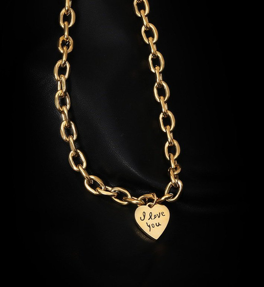 NASZYJNIK napis łańcuch STAL SZLACHETNA POZŁACANA