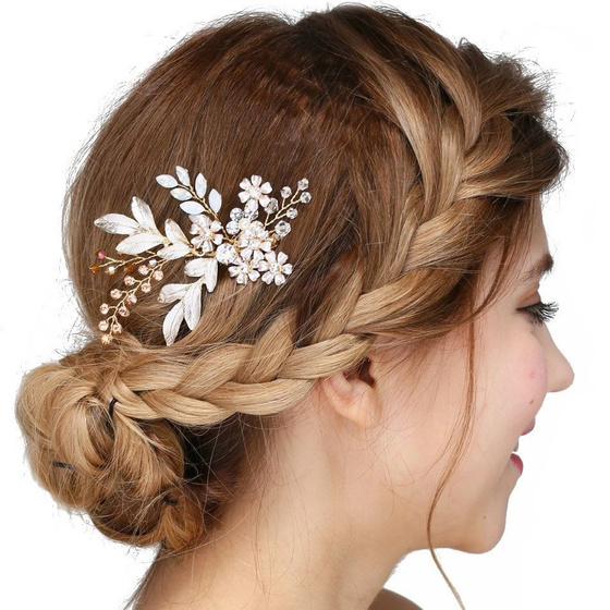 OZDOBA do włosów ŚLUBNA grzebyk CYRKONIE złota