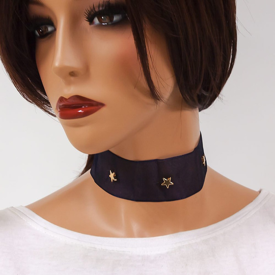 Choker NASZYJNIK gwiazdki granatowy