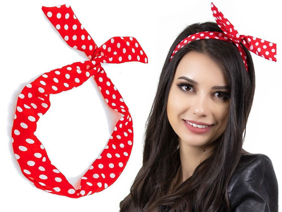 OPASKA DO WŁOSÓW czerwona PIN UP kropki WIĄZANA