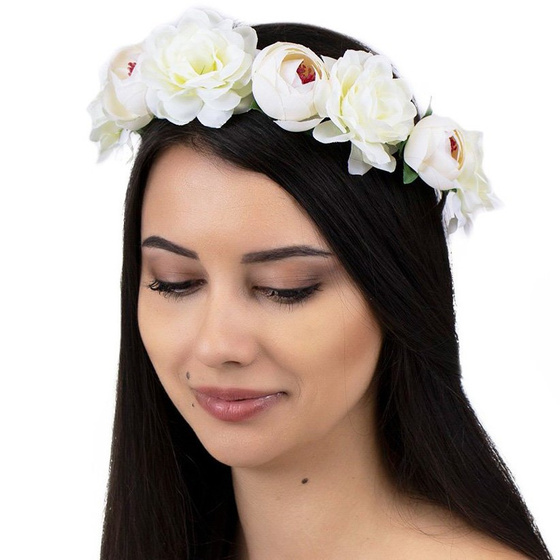 WIANEK na głowę opaska KWIATY piwonie ECRU ślubny