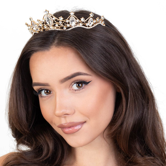 DIADEM OZDOBA do włosów KORONA ŚLUBNA ZŁOTA Ślub Panieński