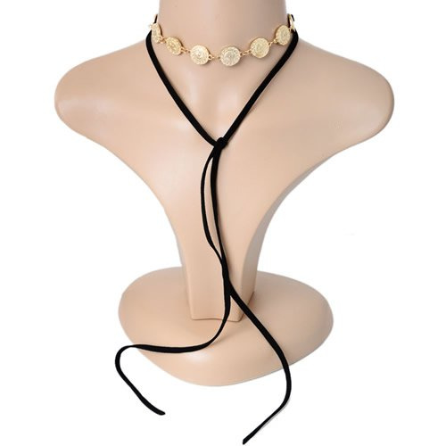 CHOKER NASZYJNIK podwójny CZARNY złoty