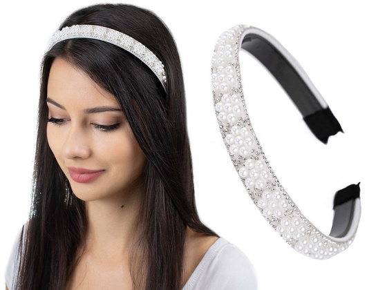 OZDOBA DO WŁOSÓW ślubna OPASKA biała szeroka PERŁY