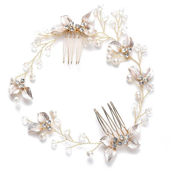 OZDOBA ŚLUBNA do włosów GRZEBYK gałązka złota PEREŁKI ślub