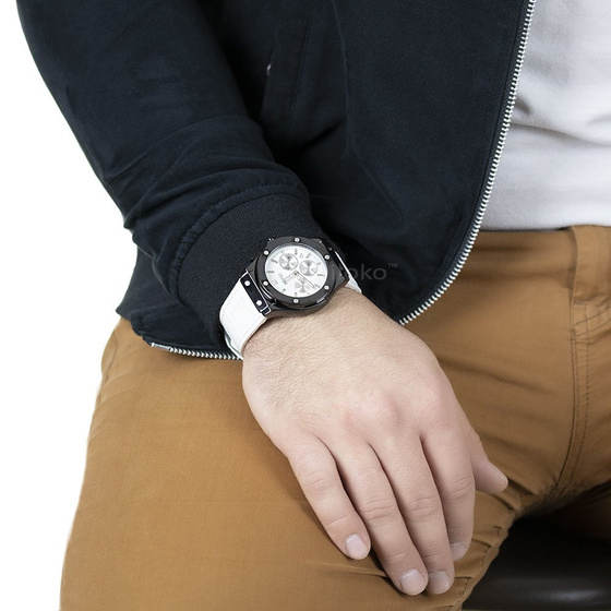 Zegarek męski SKMEI 9157 DATOWNIK biały SKÓRZANY