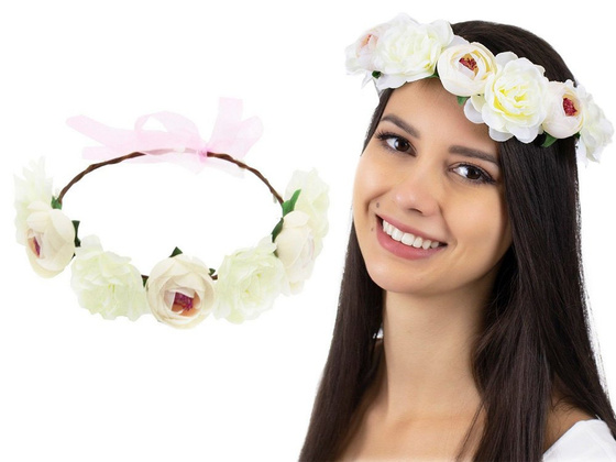 WIANEK NA GŁOWĘ piwonie KWIATY biały ŚLUBNY