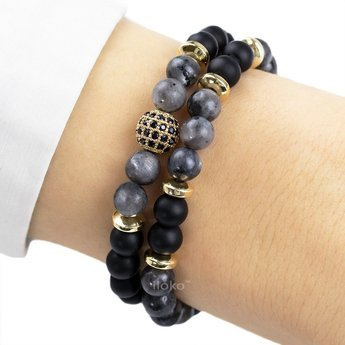 ZESTAW BRANSOLETEK koraliki KAMIEŃ NATURALNY szary