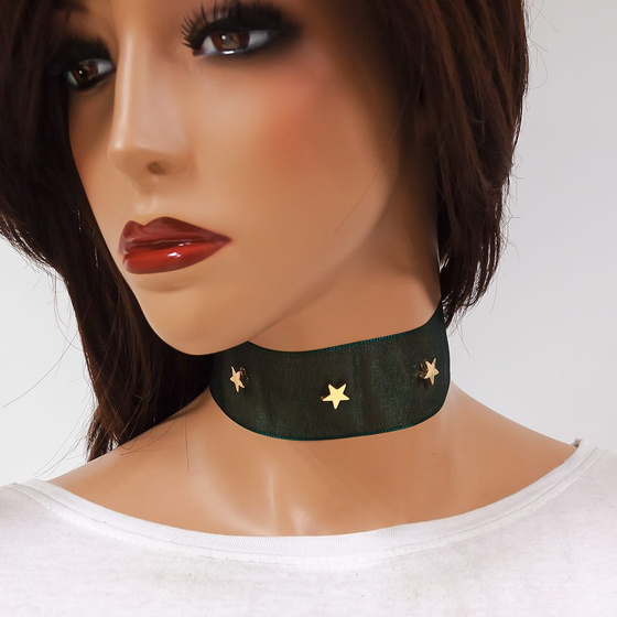 Choker NASZYJNIK gwiazdki zielony