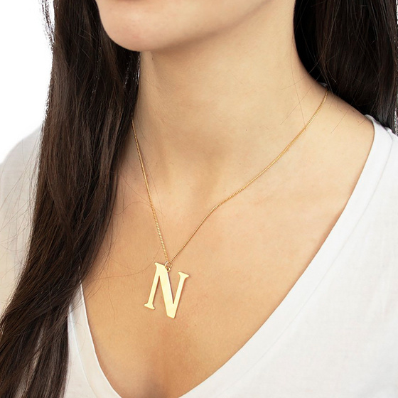 NASZYJNIK damski POZŁACANY 24k litera N duża