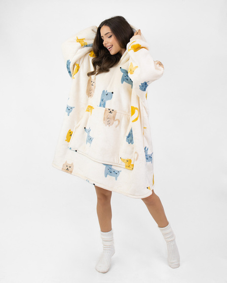 KOCOBLUZA KOC BLUZA CIEPŁA 2w1 GRUBA XXL FUTRZAK POLAR z kapturem OVERSIZE