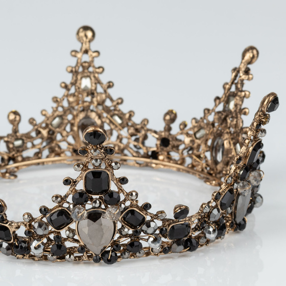 KORONA Diadem Tiara MISS GLOW Wieczorowa CZARNE cyrkonie KRYSZTAŁY