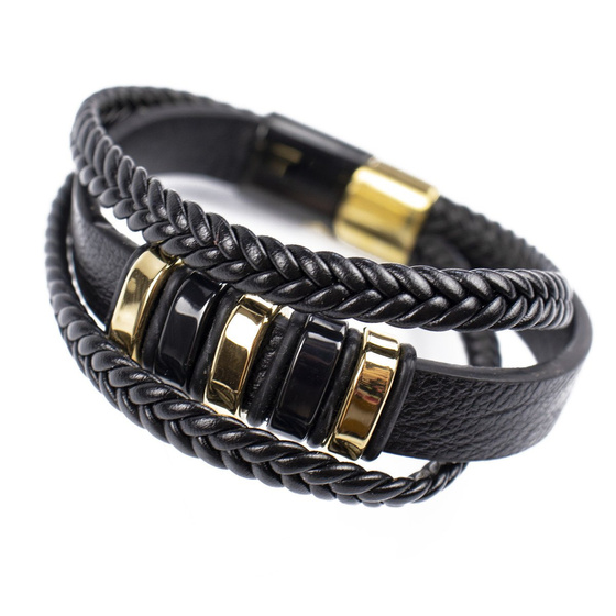 Bransoletka męska STAL SZLACHETNA 316L SKÓRA