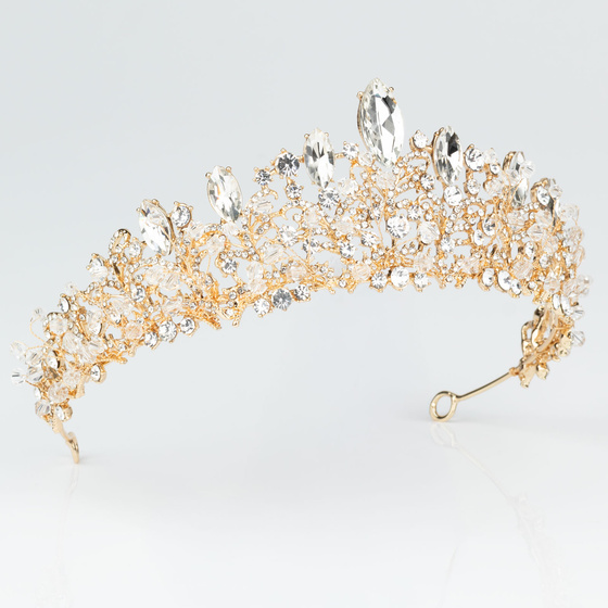 DIADEM Korona Tiara MISS GLOW ŚLUBNY ZŁOTY cyrkonie KRYSZTAŁY