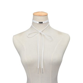 Choker NASZYJNIK kunsztowny biały-srebro