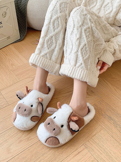 KAPCIE damskie Ciepłe PLUSZOWE CIAPY OCIEPLANE KROWA KRÓWKA r. 38-39