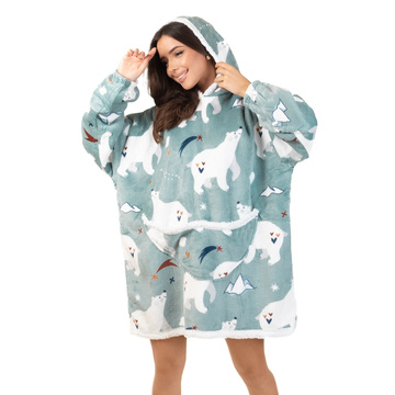 KOCOBLUZA KOC BLUZA CIEPŁA 2w1 GRUBA XXL FUTRZAK POLAR z kapturem OVERSIZE