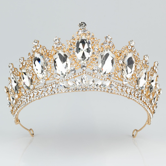 DIADEM Korona Tiara MISS GLOW ŚLUBNY ZŁOTY cyrkonie KRYSZTAŁY